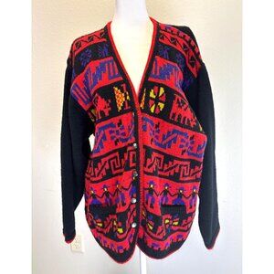 Vintage Studio Michelle Stuart Greek Key Style Cardigan Women's Large Colorful